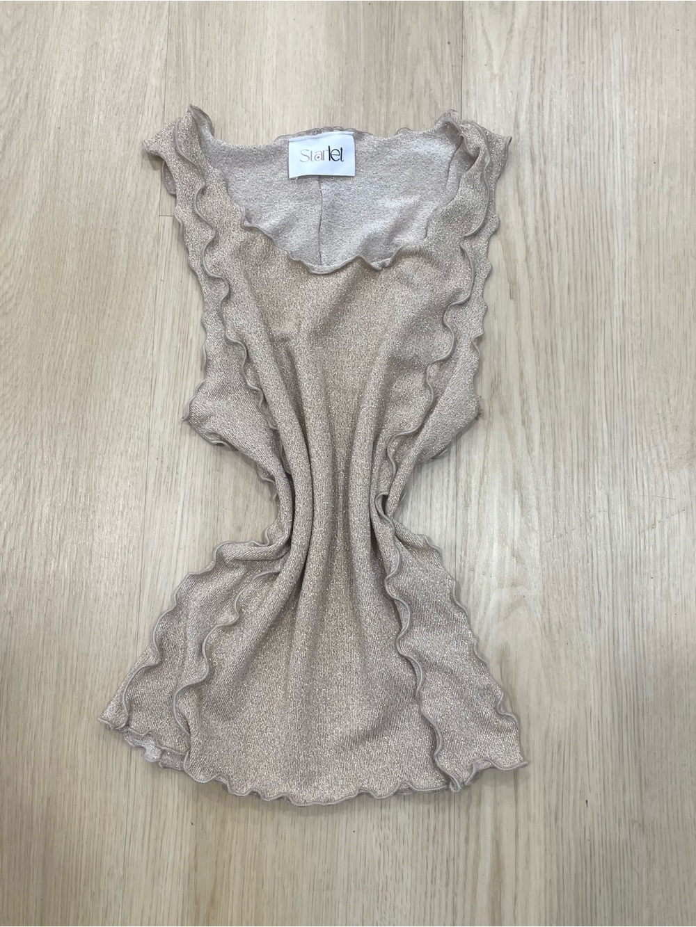Vintage Y2K Starlet gold glittery lettuce trim tank top size Large